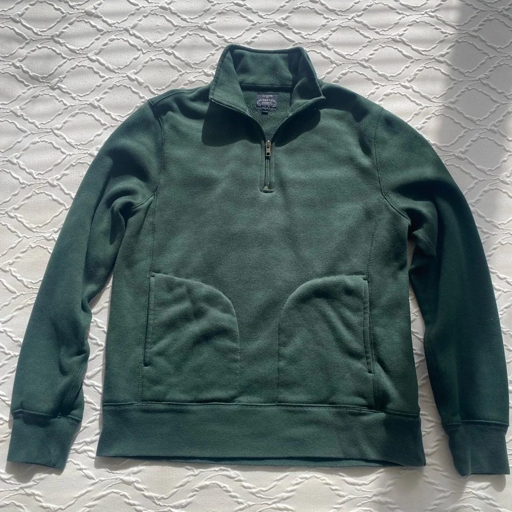 J. Crew - Quarter Zip Fleece Lined Pullover Sweater in Forest Green - Size M